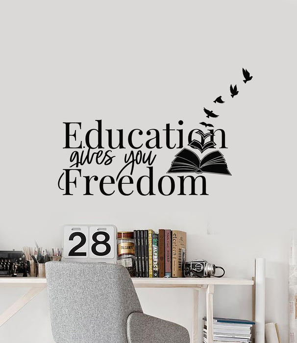 Vinyl Wall Decal Education Quote School Study University Books Freedom Birds Stickers Mural (g2175)