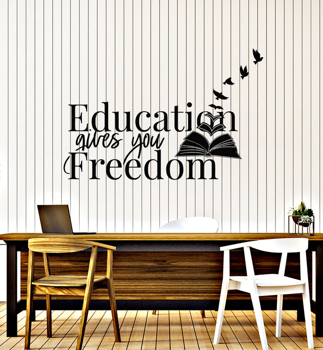 Vinyl Wall Decal Education Quote School Study University Books Freedom Birds Stickers Mural (g2175)
