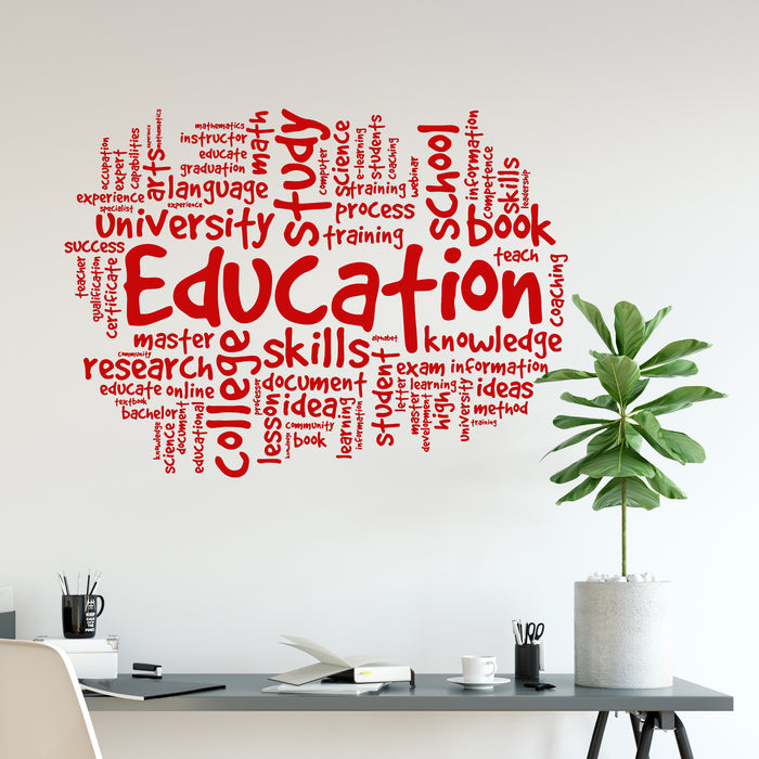 Education Vinyl Wall Decal School Classroom Words Cloud Study Knowledge Skills Stickers Mural (ig6461)