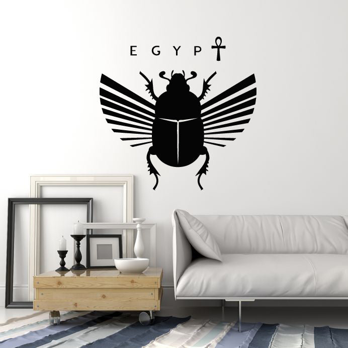 Vinyl Wall Decal Ancient Egypt Symbol Flying Scarab Decor Stickers Mural (g5989)