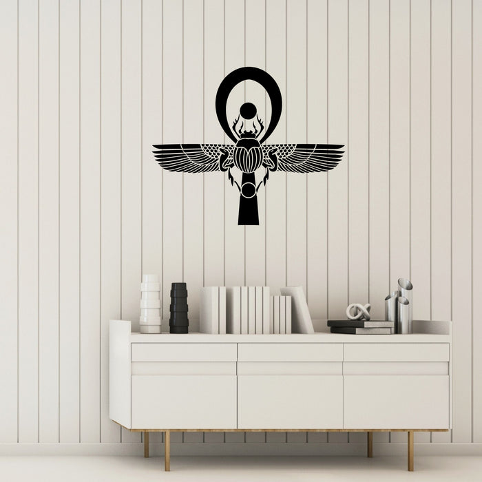 Egyptian Scarab Vinyl Wall Decal Wings Ancient Symbol Bug Stickers Mural (k351)