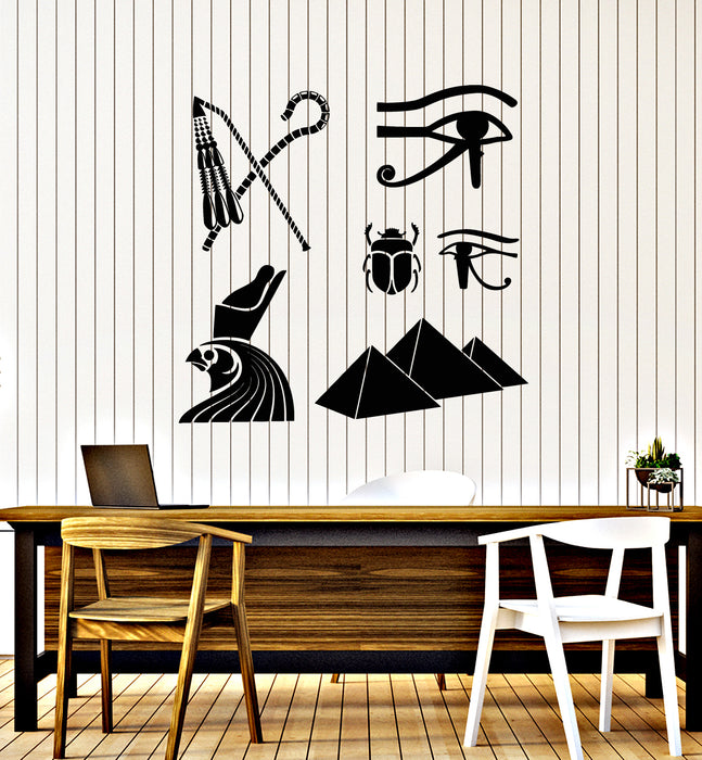 Виниловые наклейки на стену Древний Египет Символы Глаз Скарабея Пирамида Наклейки Фреска (g4817)