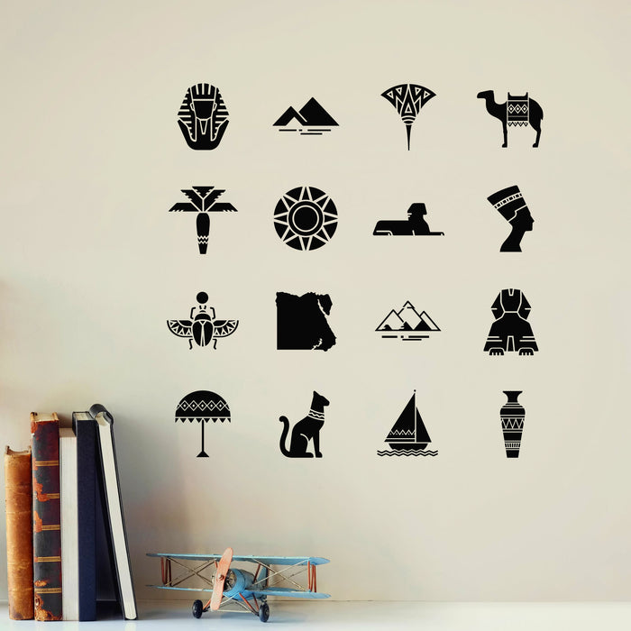 Egyptian Collection Vinyl Wall Decal Ancient Sphinx Sixteen Figures Stickers Mural (k141)