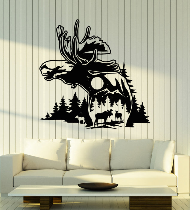 Vinyl Wall Decal Moose Elk Deer Forest Animals Trees Nature Stickers Mural (g7677)