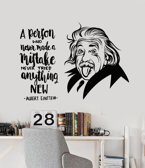 Vinyl Wall Decal Albert Einstein Inspiring Quote Scientist Lab School Stickers Mural (g2725)