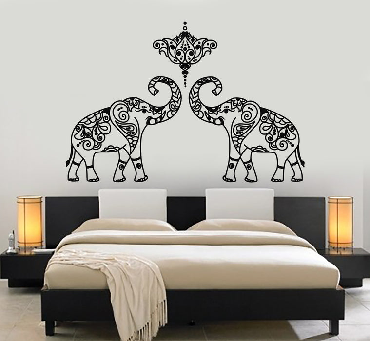 Vinyl Wall Decal Lotus Indian Elephants Hinduism Animals Yoga Center Stickers Mural (g1168)