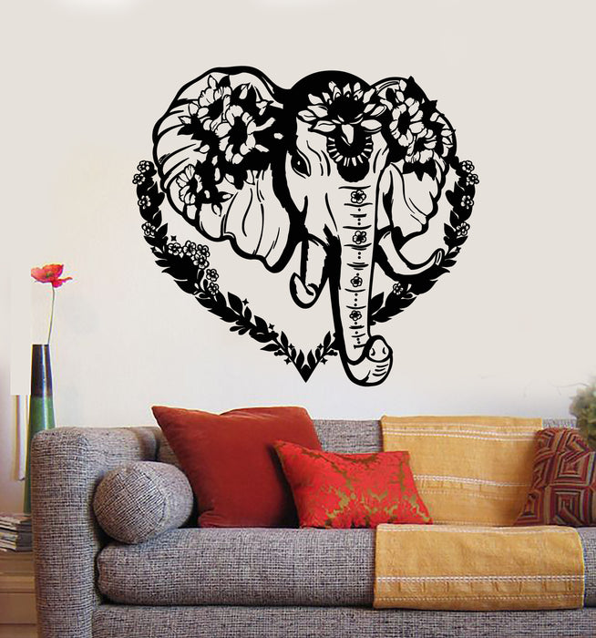 Vinyl Wall Decal Head Elephant Love Ornament Animal Flowers Stickers Mural (g694)