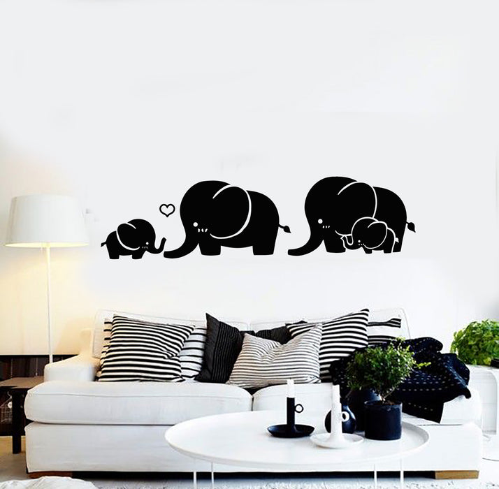 Vinyl Wall Decal Family Elephants Cartoon Animals Love Children's Room Stickers Mural (g285)