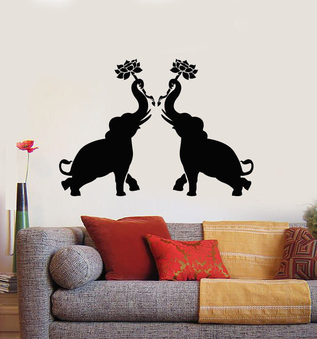 Vinyl Wall Decal Couple Elephants African Animals Flowers Stickers Mural (g5655)