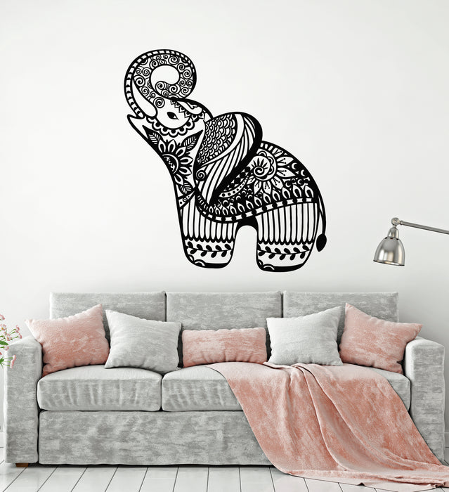 Vinyl Wall Decal Little Elephant Ornament Animal Patterns Flowers Stickers Mural (g2951)