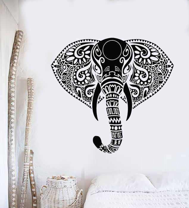 Vinyl Wall Decal Animal Elephant Head Trunk Florals Ornament Stickers Mural (g5261)