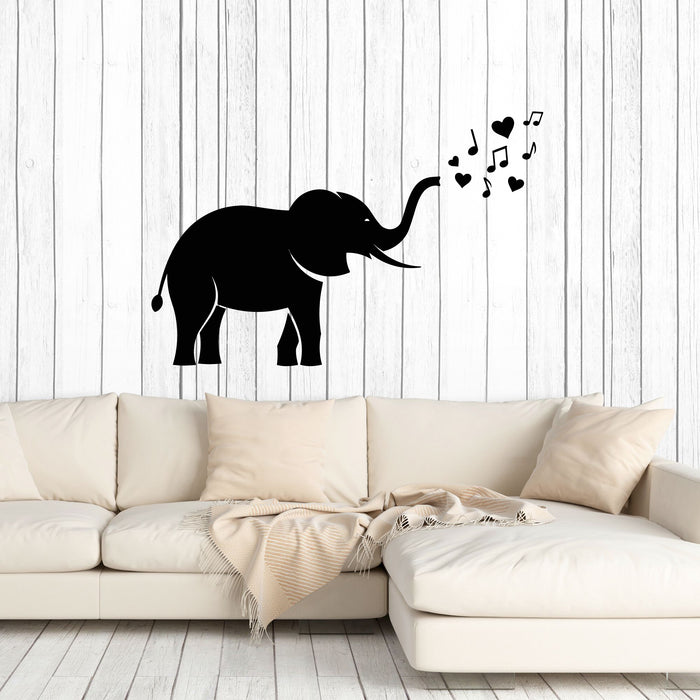 Vinyl Wall Decal Elephant Musical Notes African Animal Music Love Stickers Mural (g8433)