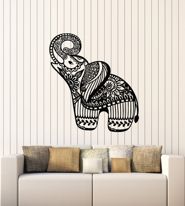 Vinyl Wall Decal Little Elephant Ornament Animal Patterns Flowers Stickers Mural (g2951)