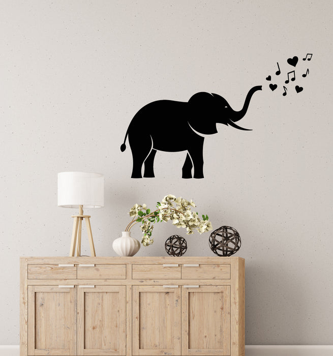 Vinyl Wall Decal Elephant Musical Notes African Animal Music Love Stickers Mural (g8433)
