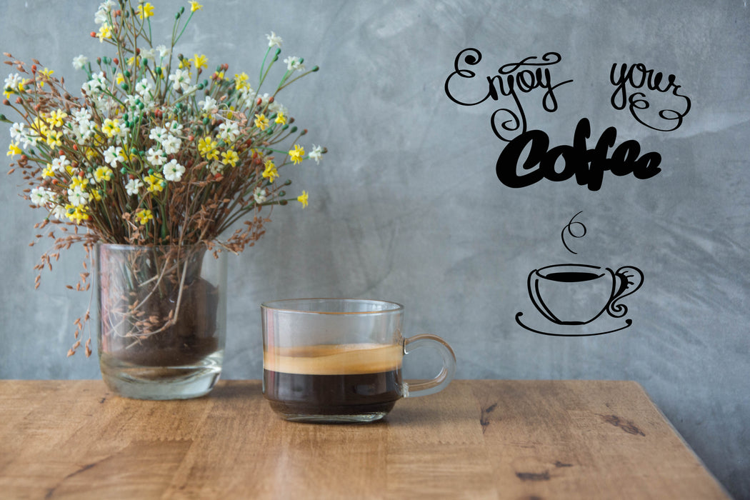 Vinyl Wall Decal Cafe Lettering Enjoy Your Coffee Kitchen Quote Stickers Mural (g8218)