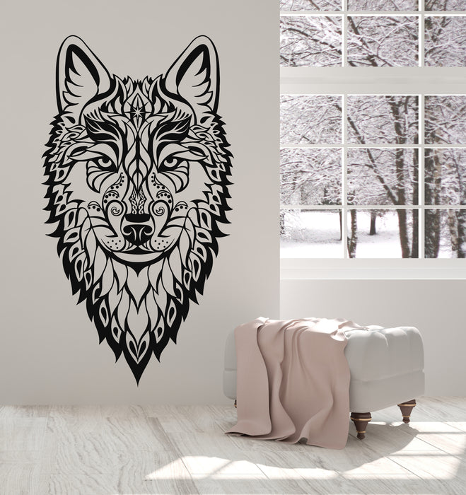 Vinyl Wall Decal Wolf Head Wild Animal Ethnic Ornament Bedroom  Stickers Mural (g2197)