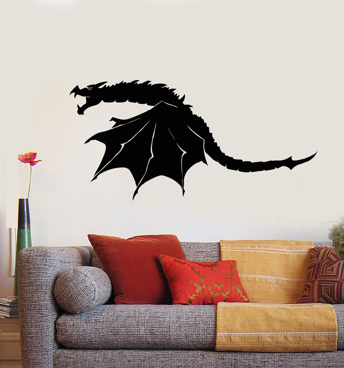 Vinyl Wall Decal Scary Dragon Wings Fantasy Monster Stickers Unique Gi ...