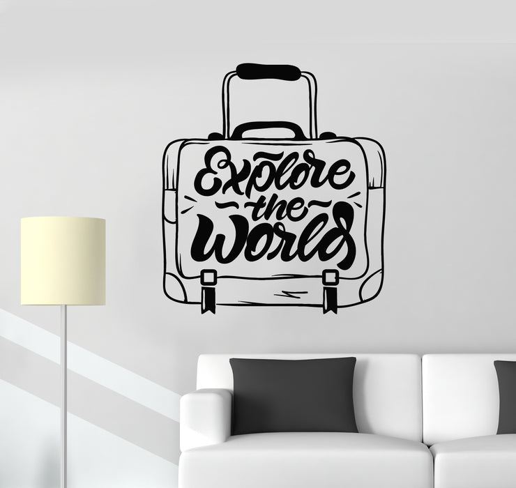 Виниловые наклейки на стену со словами «Исследуйте мир туризма путешествия чемодан наклейки фреска» (g1557)