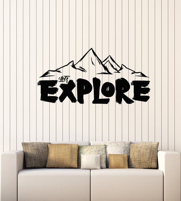 Vinyl Wall Decal Words Let's Explore Mountains Tourism Travel Stickers Mural (g3416)