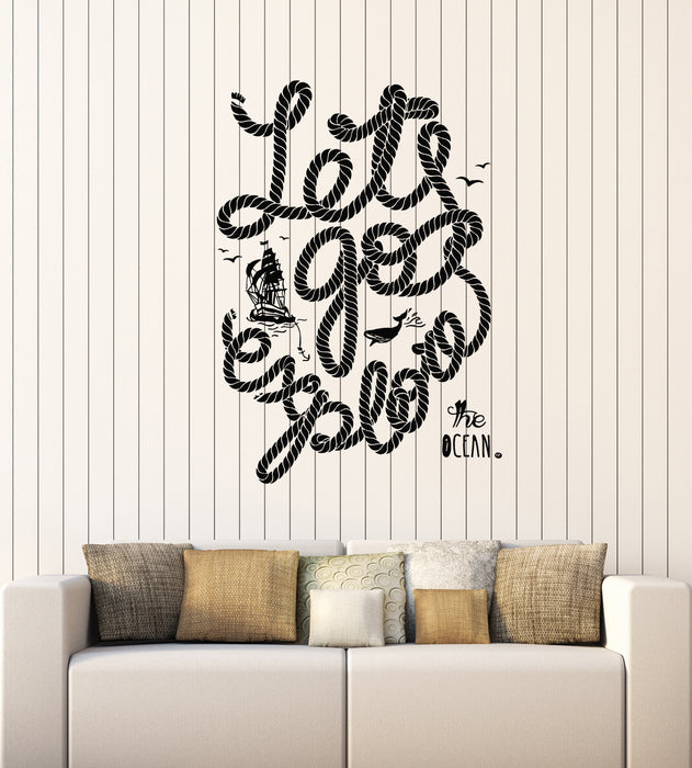 Vinyl Wall Decal Sea Travel Motivation Phrase Let's Go Explore Discover Stickers Mural (g4054)