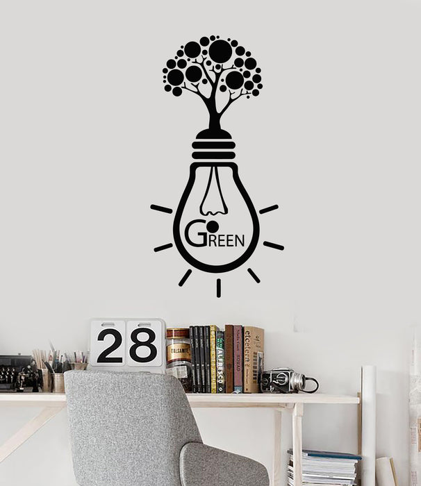 Vinyl Wall Decal Energy Saving Light Bulb Green Tree Nature Stickers Mural (g4055)