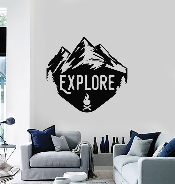 Vinyl Wall Decal Mountains Explore Camping Travel Discover Stickers Mural (g6531)