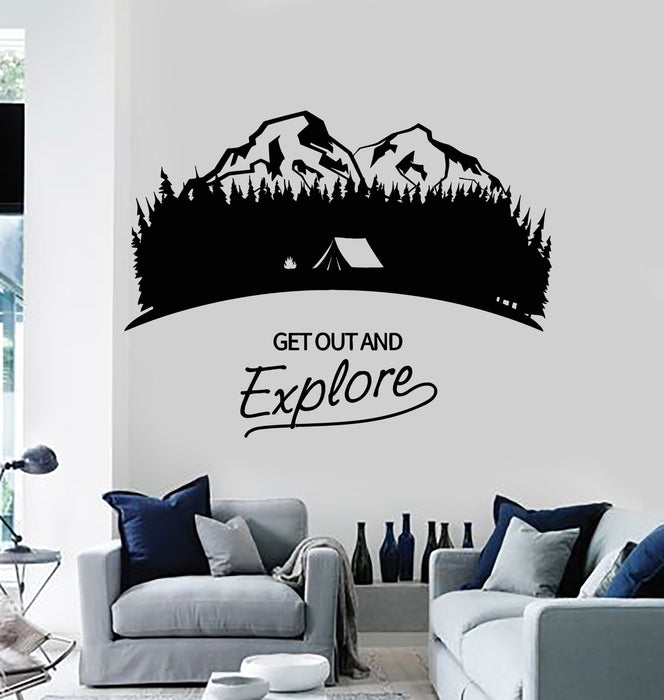Vinyl Wall Decal Inspiring Phrase Get Out And Explore Adventure Stickers Mural (g5677)