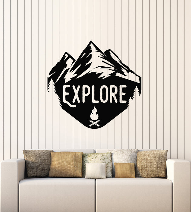 Vinyl Wall Decal Mountains Explore Camping Travel Discover Stickers Mural (g6531)