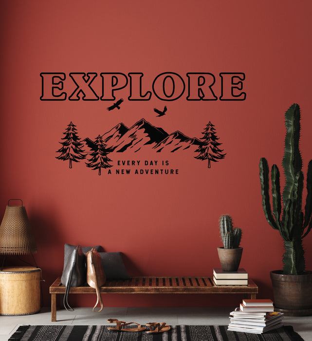 Vinyl Wall Decal Explore Camping Phrase Every Day Adventure Stickers Mural (g7124)