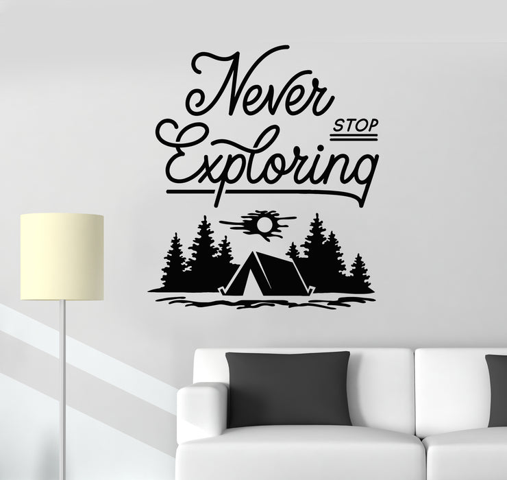 Vinyl Wall Decal Never Stop Exploring Camping Camp Tent Travel Nature Stickers Mural (g734)