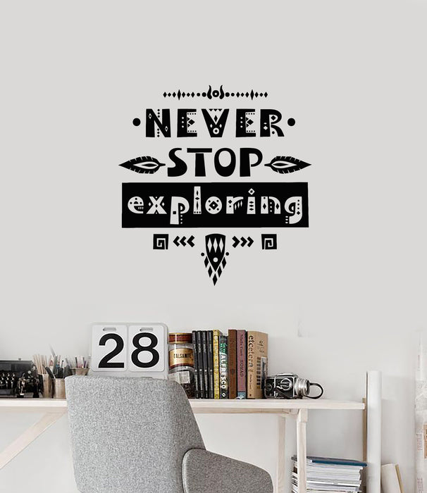 Виниловые наклейки на стену Никогда не прекращайте исследовать приключения Мотивирующие фразы Наклейки настенные (g4392)