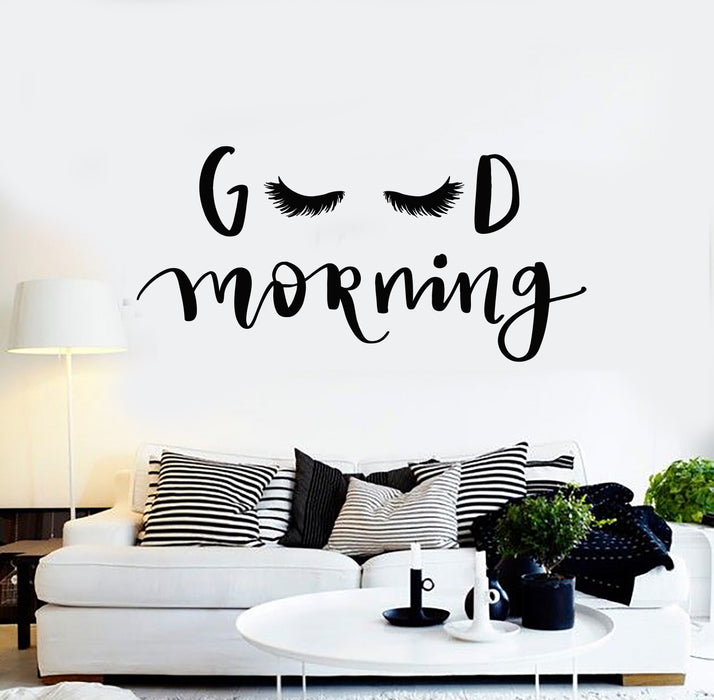 Vinyl Wall Decal Eyelashes Good Morning Word Bedroom Decor Stickers Mural (g609)