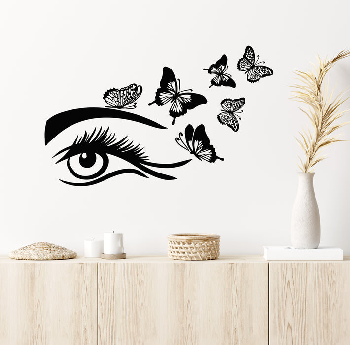 Vinyl Wall Decal Beautiful Eyes Big Eyelashes Butterflies Beauty Salon Logo Stickers Mural (g6992)