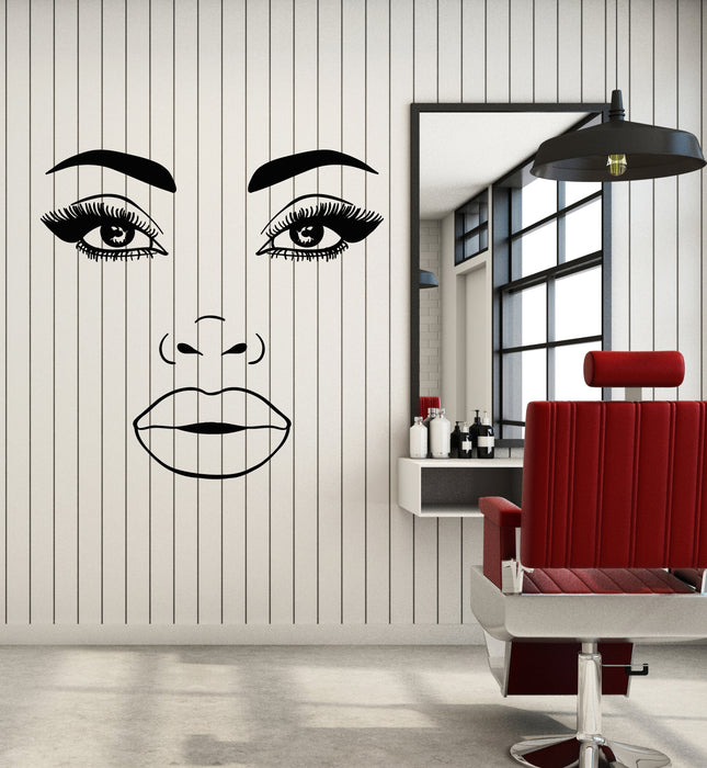 Vinyl Wall Decal Beautiful Female Face Makeup Girl Fashion Eyelashes Lips Stickers Mural (g2720)