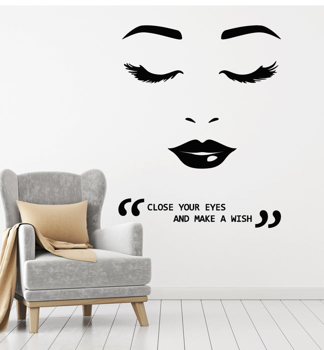 Vinyl Wall Decal Eyelashes Eyes Lips Female Sexy Face Quote Stickers Mural (g1034)