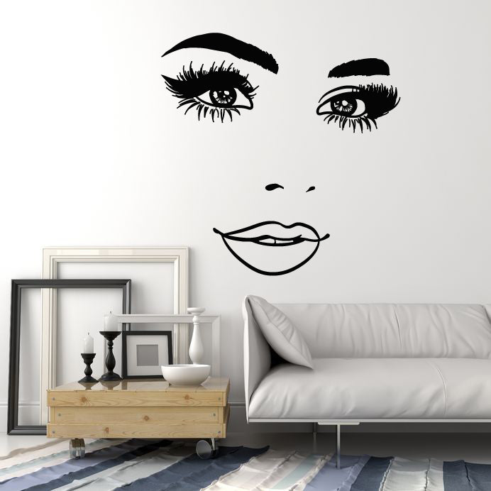 Vinyl Wall Decal Woman Face Eyelashes Eyes Lips Beauty Studio Stickers Mural (g2482)
