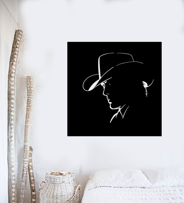 Vinyl Wall Decal Dark Background Portrait Face Man In Hat Stickers Mural (g4185)