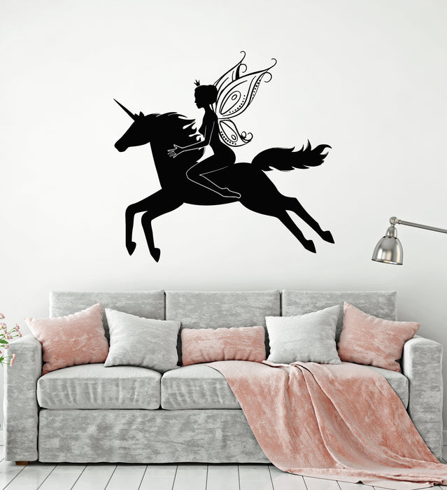 Vinyl Wall Decal Fantastic Unicorn Fairy Tale Fairy Kids Room
