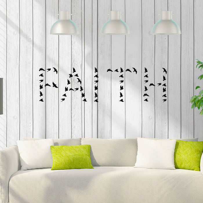 Vinyl Wall Decal Faith Words Inscription Bedroom Flying Birds Patterns Stickers Mural (g8161)