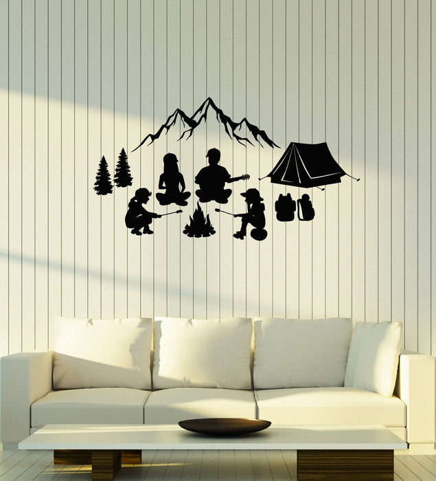 Vinyl Wall Decal Family Camping Campfire Outdoor Mountains Tent Decor Stickers Mural (ig5567)