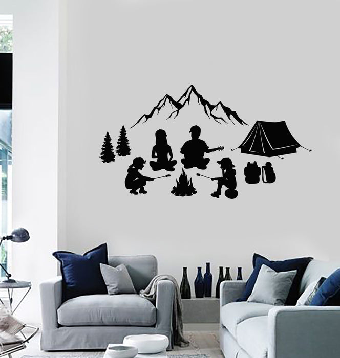 Vinyl Wall Decal Family Camping Campfire Outdoor Mountains Tent Decor Stickers Mural (ig5567)