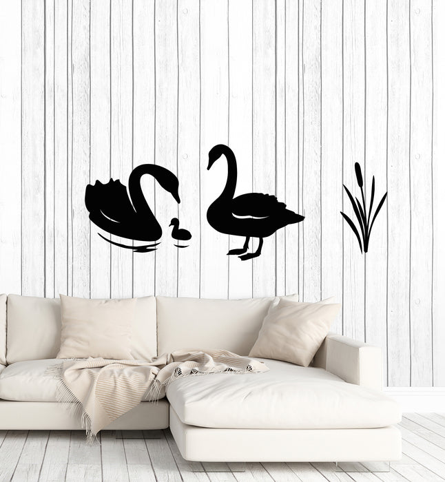 Vinyl Wall Decal Swans Family Birds Lake Cute Decor Stickers Mural (g1826)