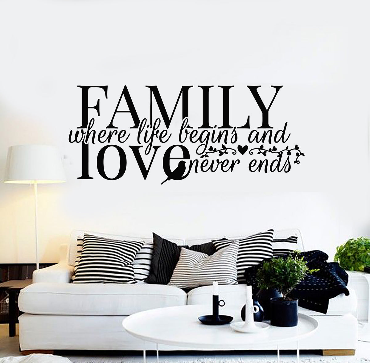 Vinyl Wall Decal Family Quote Words Inspiring Bird Art Home Decor Stic ...