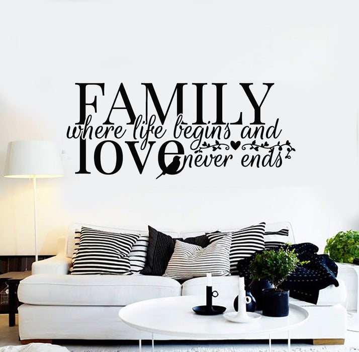 Vinyl Wall Decal Family Quote Words Inspiring Bird Art Home Decor Stickers Mural (g852)