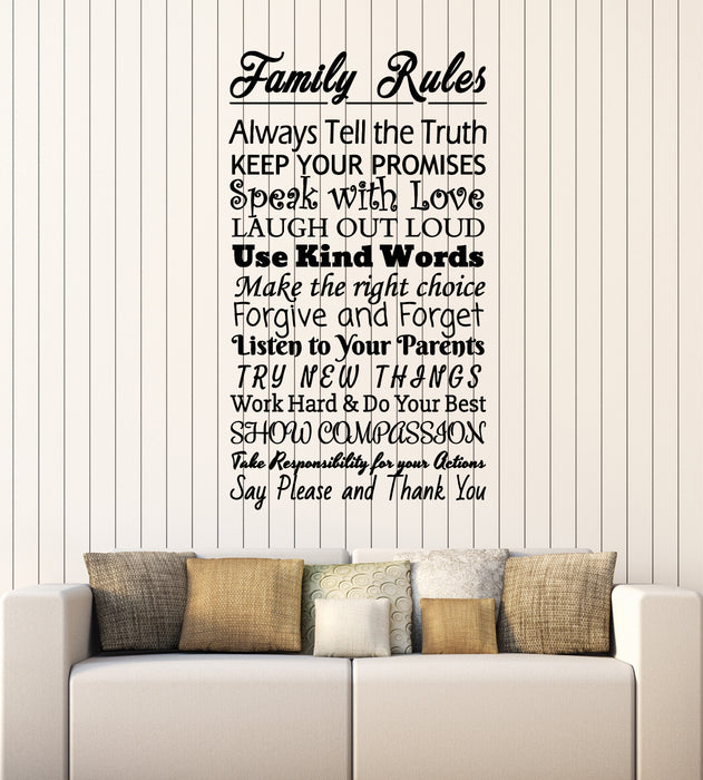 Vinyl Wall Decal Family Rules Inspiring Words Phrase Living Room Stickers Mural (g3564)