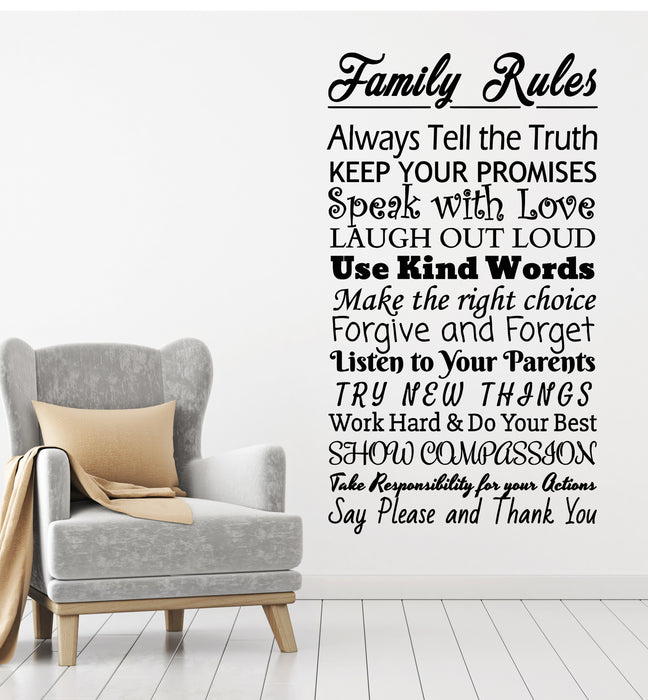 Vinyl Wall Decal Family Rules Inspiring Words Phrase Living Room Stickers Mural (g3564)