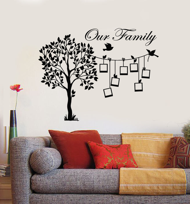 Vinyl Wall Decal Family Tree Branch Photos Birds Living Room Stickers Mural (g3547)