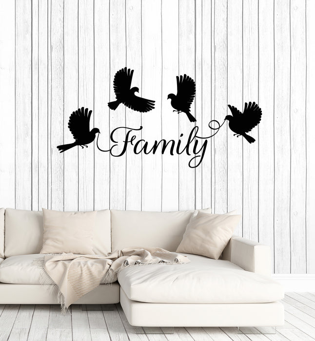 Vinyl Wall Decal Couple Pigeons Family Lettering Welcome Home Stickers Mural (g7730)