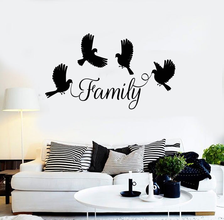 Vinyl Wall Decal Couple Pigeons Family Lettering Welcome Home Stickers Mural (g7730)