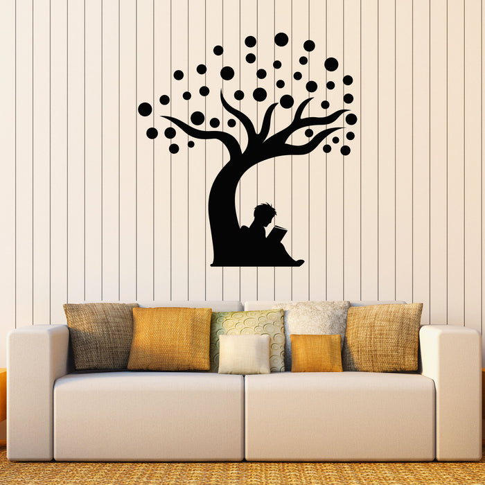 Fantasy Tree Vinyl Wall Decal Boy with Book Balloons Stickers Mural (k068)